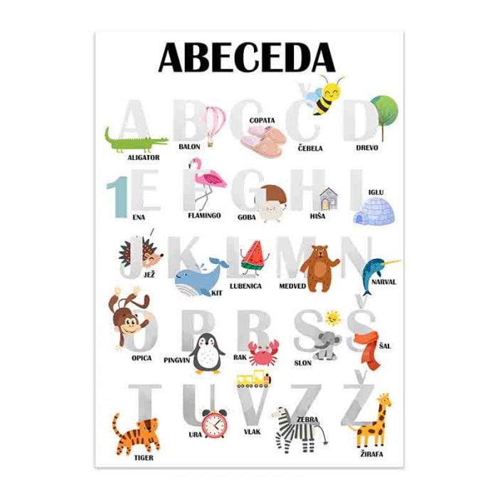 Plakat abeceda A3 sive barve