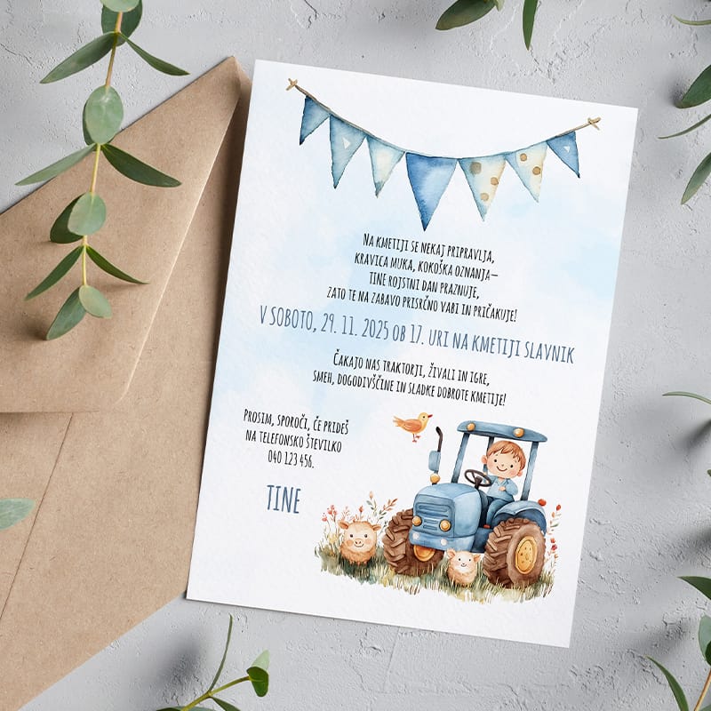 Vabilo za otroški rojstni dan traktor