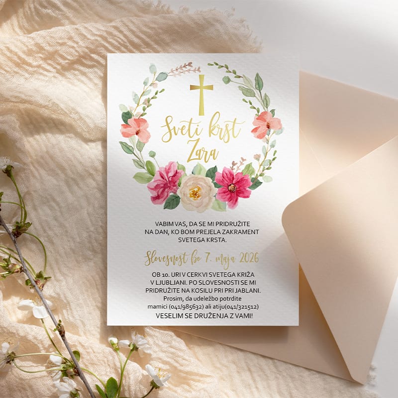 Krstno vabilo na rože za deklice