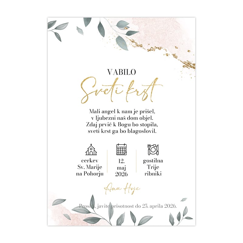 Čarobno vabilo za krst za deklico