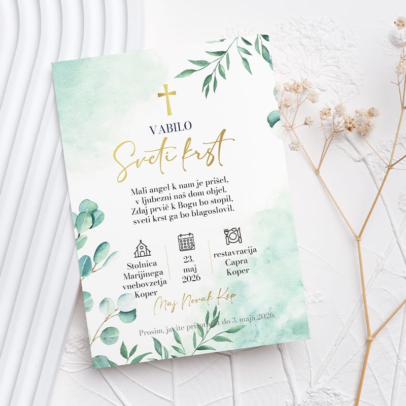 Krstna vabila – moderno vabilo v zeleni barvi za fantka