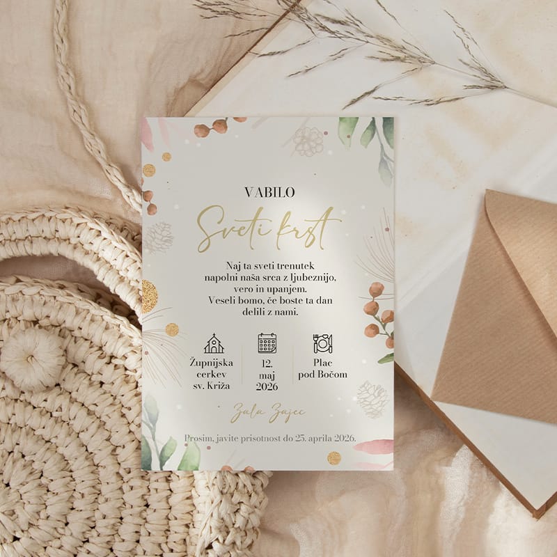 Krstno vabilo svetlo rjavo