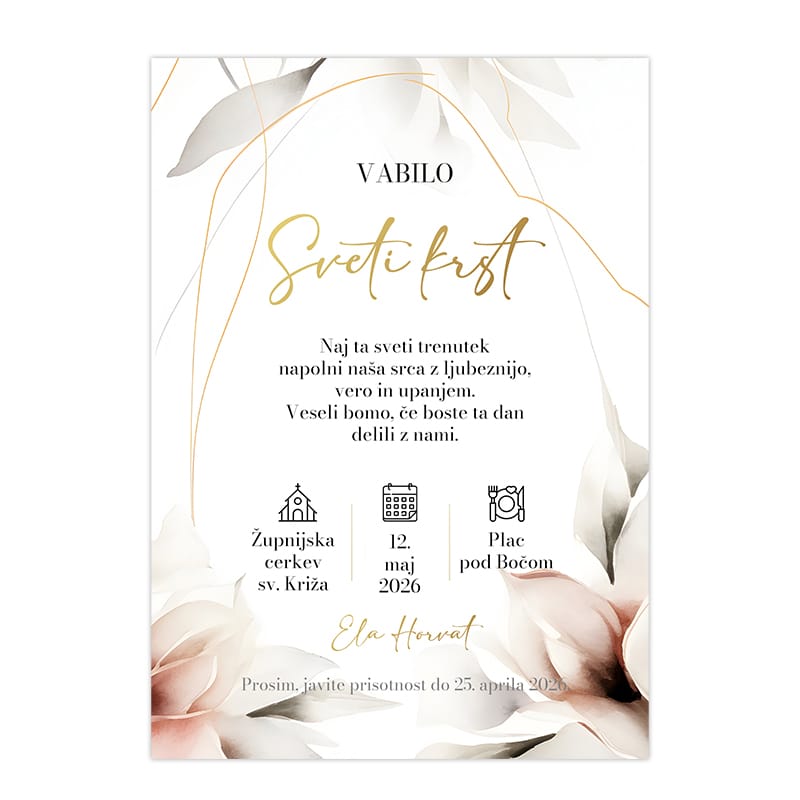 Krstno vabilo za deklice elegantne rože