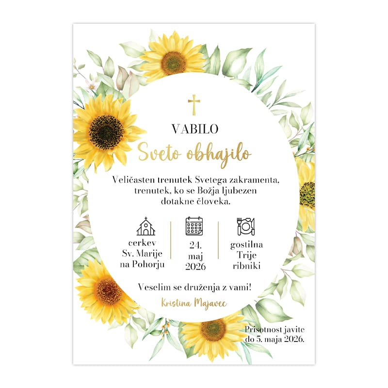 Vabilo sončnice za sveto obhajilo