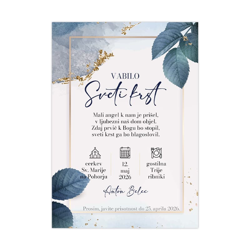 Vabilo za krst čarobna modra