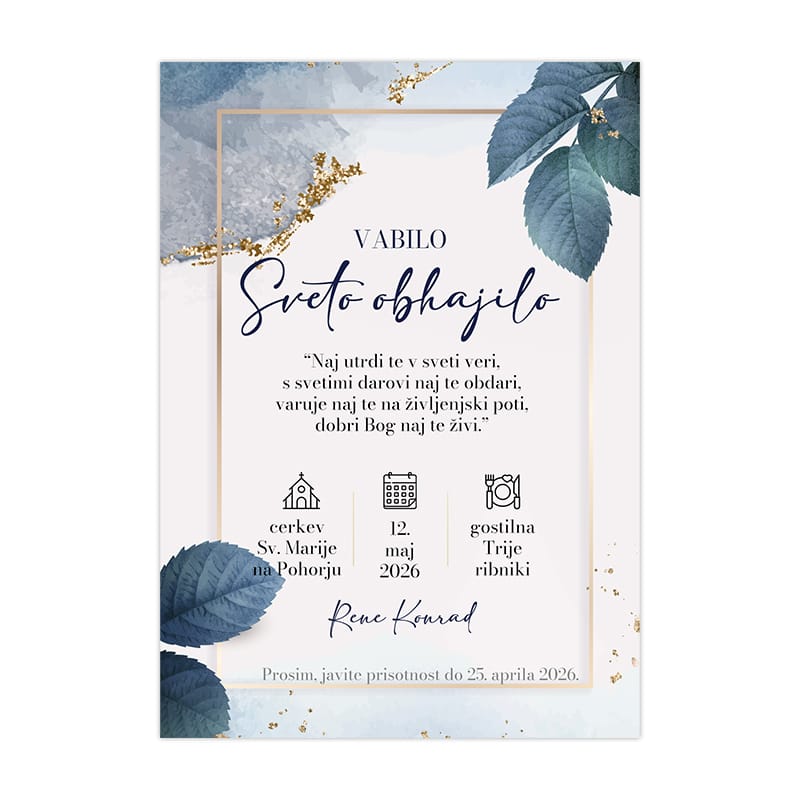 Vabilo za obhajilo čarobna modra barva