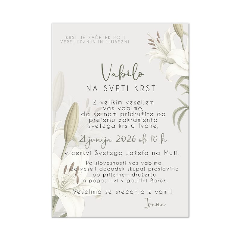 Krstno vabilo lilija