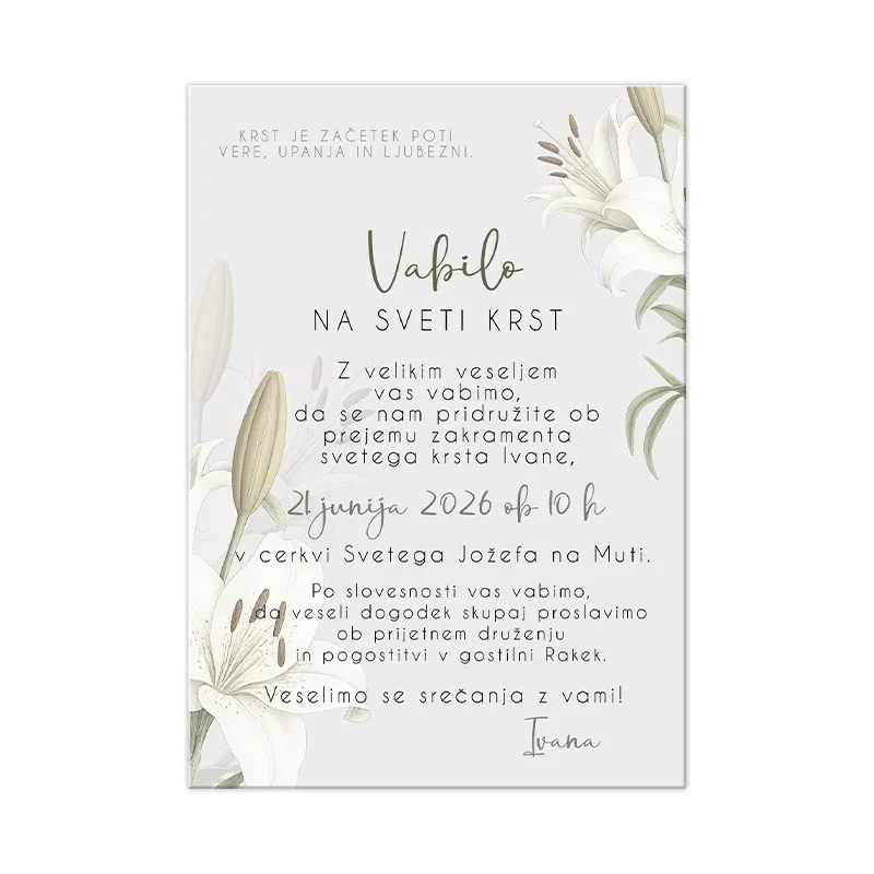 Krstno vabilo Lilija